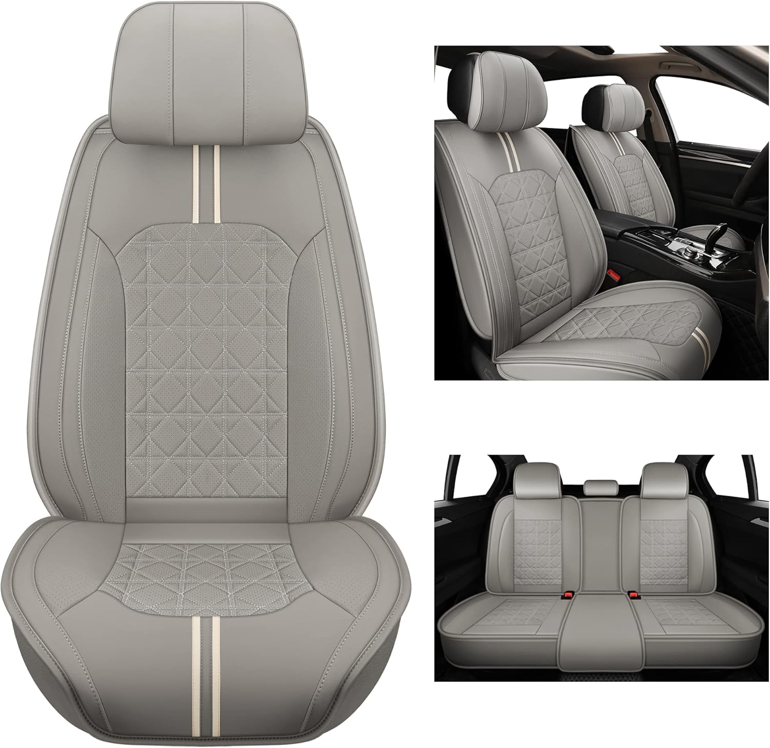 YUHCS Leather Car Seat Covers, 2 PCS Memory Foam Headrest Front Seat Covers, Breathable Automotive Seat Covers for Cars SUV Pickup Truck, Universal Car Seat Cover Vehicle Cushion Cover, Black