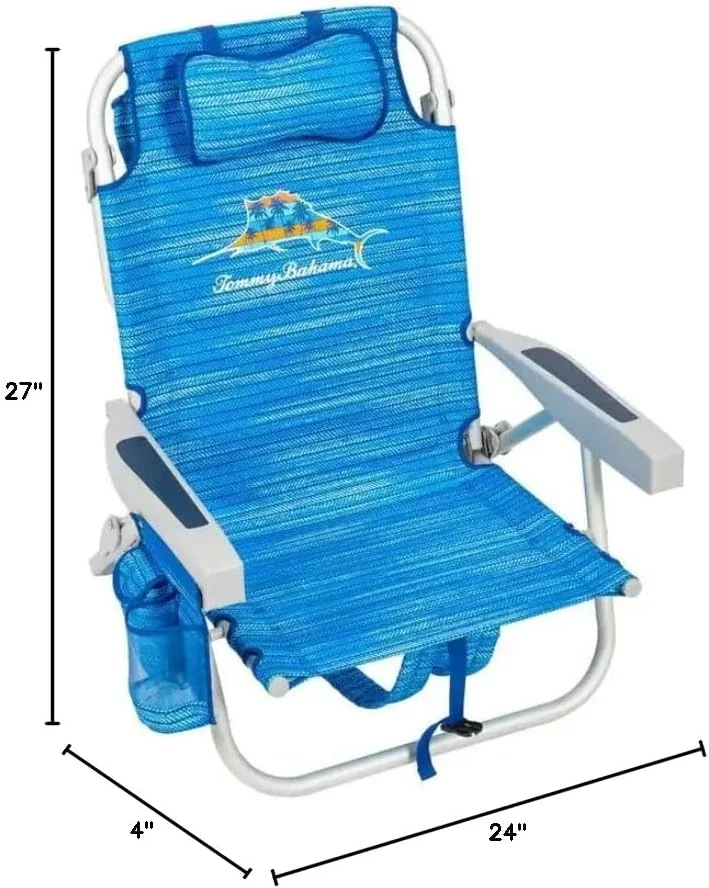 Tommy Bahama Backpack Beach Chair-New 2022 Designs-5-Position Classic Lay Flat-Insulated Cooler Towel Bar-Storage Pouch Sailfish and Palms