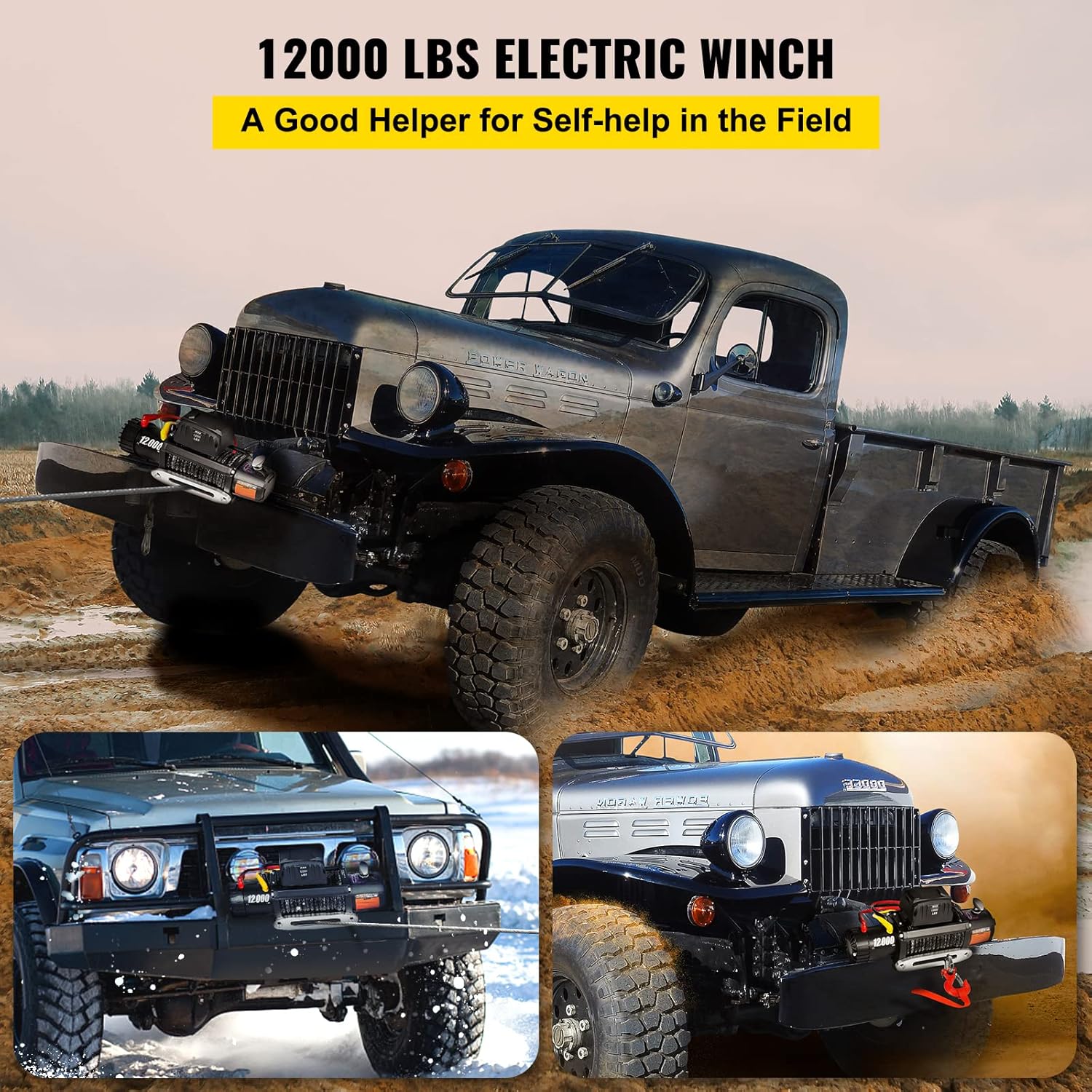 VEVOR Truck Winch 12000lbs Electric Winch Synthetic Rope with Wireless Remote Control and Powerful Motor for UTV ATV & Jeep Truck and Wrangler in Car Lift