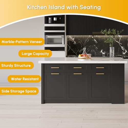 homary 72'' Kitchen Islands with Storage Modern White Kitchen Table with Seating & 3 Drawers Dining Table