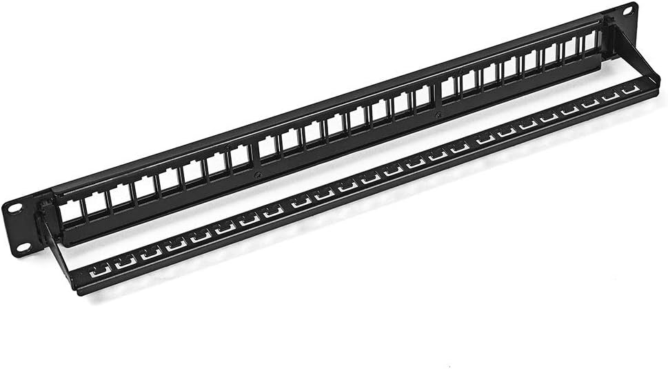 NavePoint 24-Port CAT6 UTP Patch Panel 1U with Keystones, RJ45 Ethernet, Black