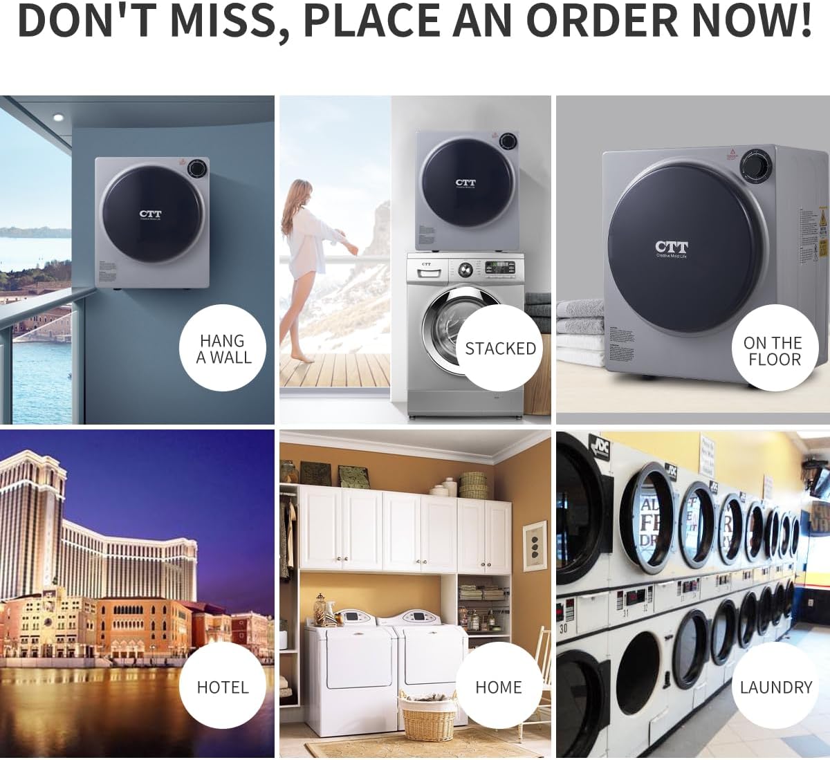 CTT Compact Dryer 2.15 cu.ft. Portable Clothes Dryers with Stainless Steel Liner Small Dryer Machine, Suitable for Apartments, Dorm, RVs, 110V Gray