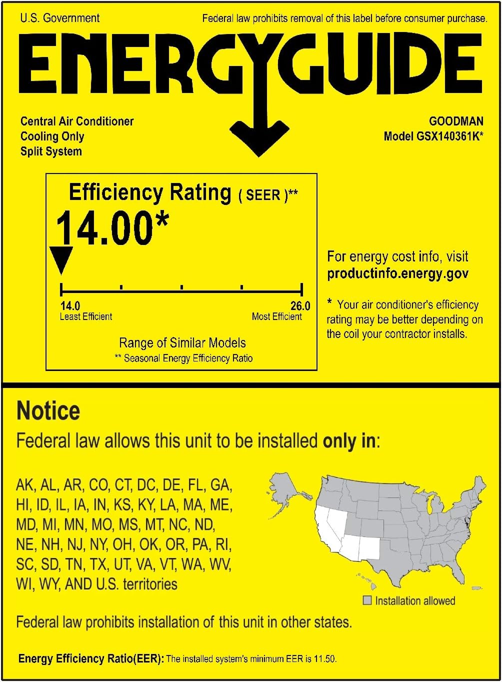 Goodman 3 Ton 14.5 SEER Air Conditioner GSX140361, Coil CHPF3642C6, Horizontal Modular Blower MBVC1600AA-1