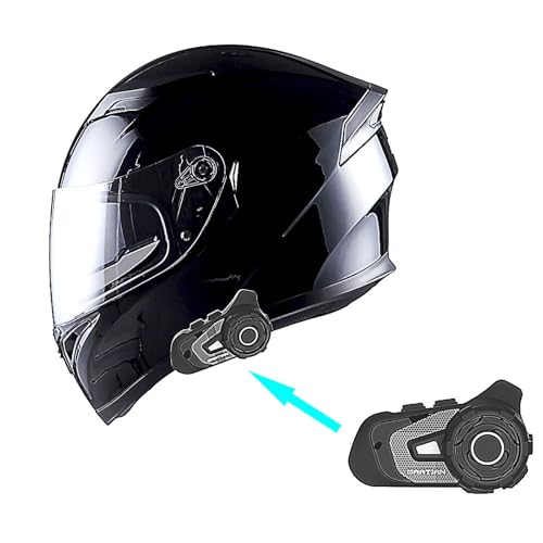 1Storm Motorcycle Full Face Dual Visor Helmet Bundle with Spoiler and Motorcycle Bluetooth Headset: HJK316 Matt Black