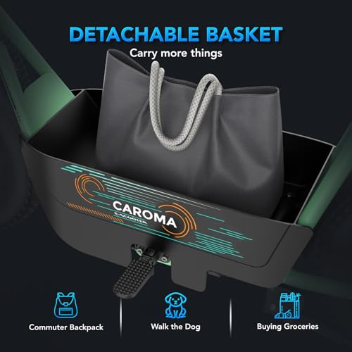 Caroma Peak 800W/1200W Electric Scooter with Seat, 16" All Terrain Fat Tire Electric Dirt Bike, Max 25/30Miles Ranges, Top Speed 20Mph, Electric Motorcycle Bicycle with Basket for Pets & Cargo