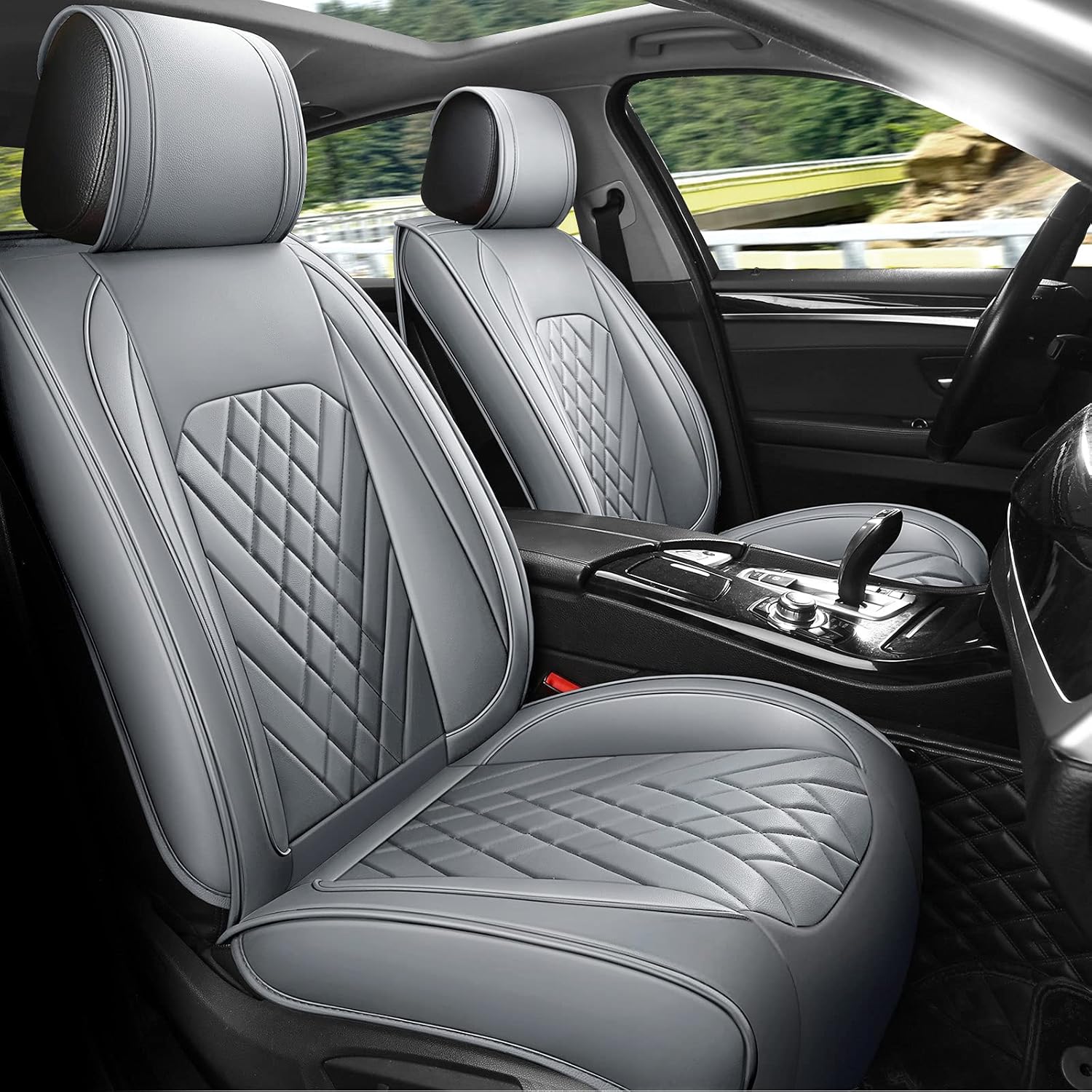 FREESOO Car Seat Cover Full Set, Leather Seat Covers Auto Accessories Waterproof Universal Fit for 5 Seats Sedan SUV Pick-up Truck (Grey 13)