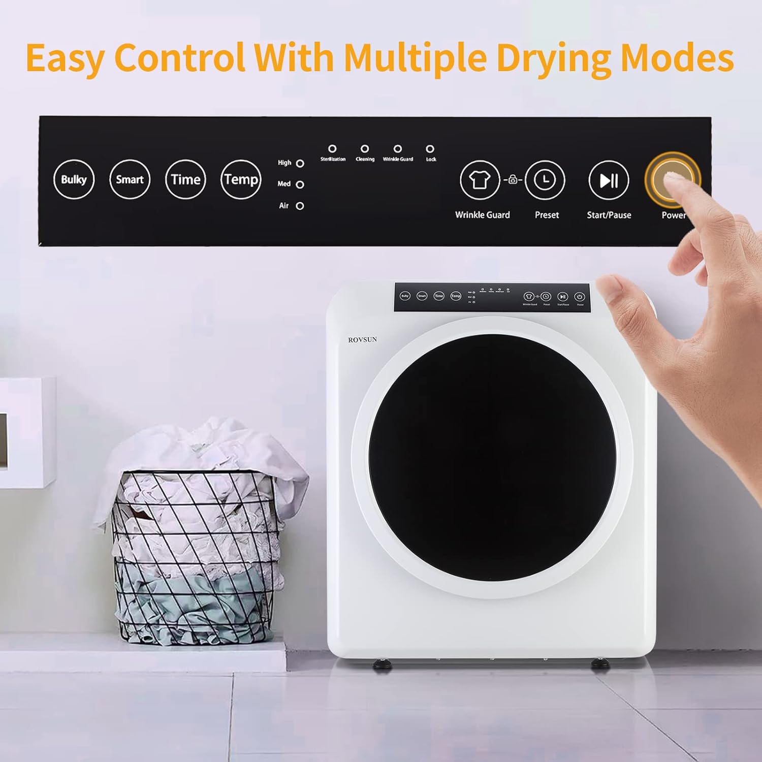 ROVSUN 3.5 Cu.Ft Portable Clothes Dryer, 13.2LB Front Load Tumble Laundry Dryer with High End LCD Touch Screen & Stainless Steel Tub for Apartment, Home, Dorm-110V, White