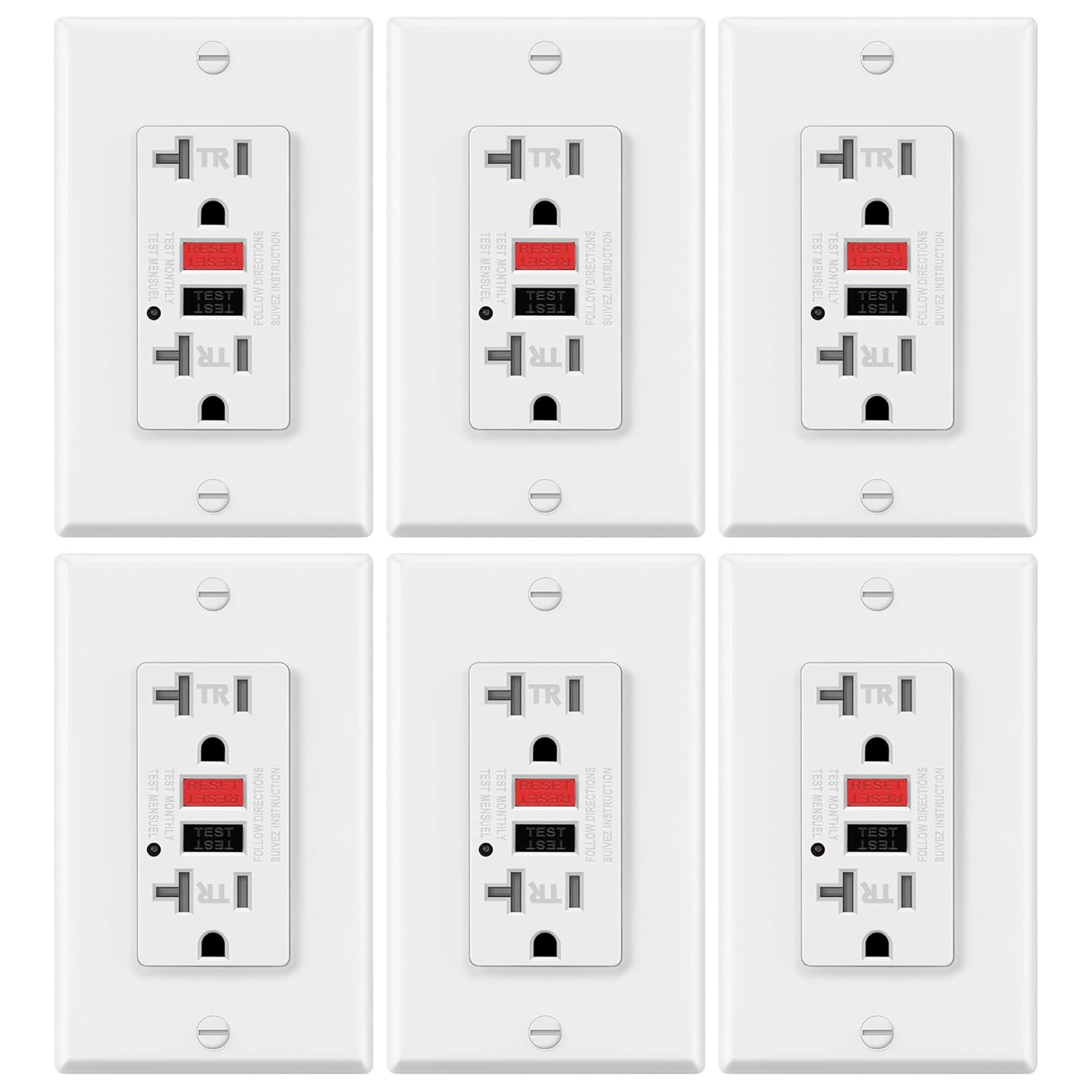 6 Pack - ELECTECK GFCI Outlets Receptacles with LED Indicator, 20A/125V/2500W, Tamper-Resistant (TR), Decorator Wall Plates and Screws Included, ETL Certified, White Pack of 2