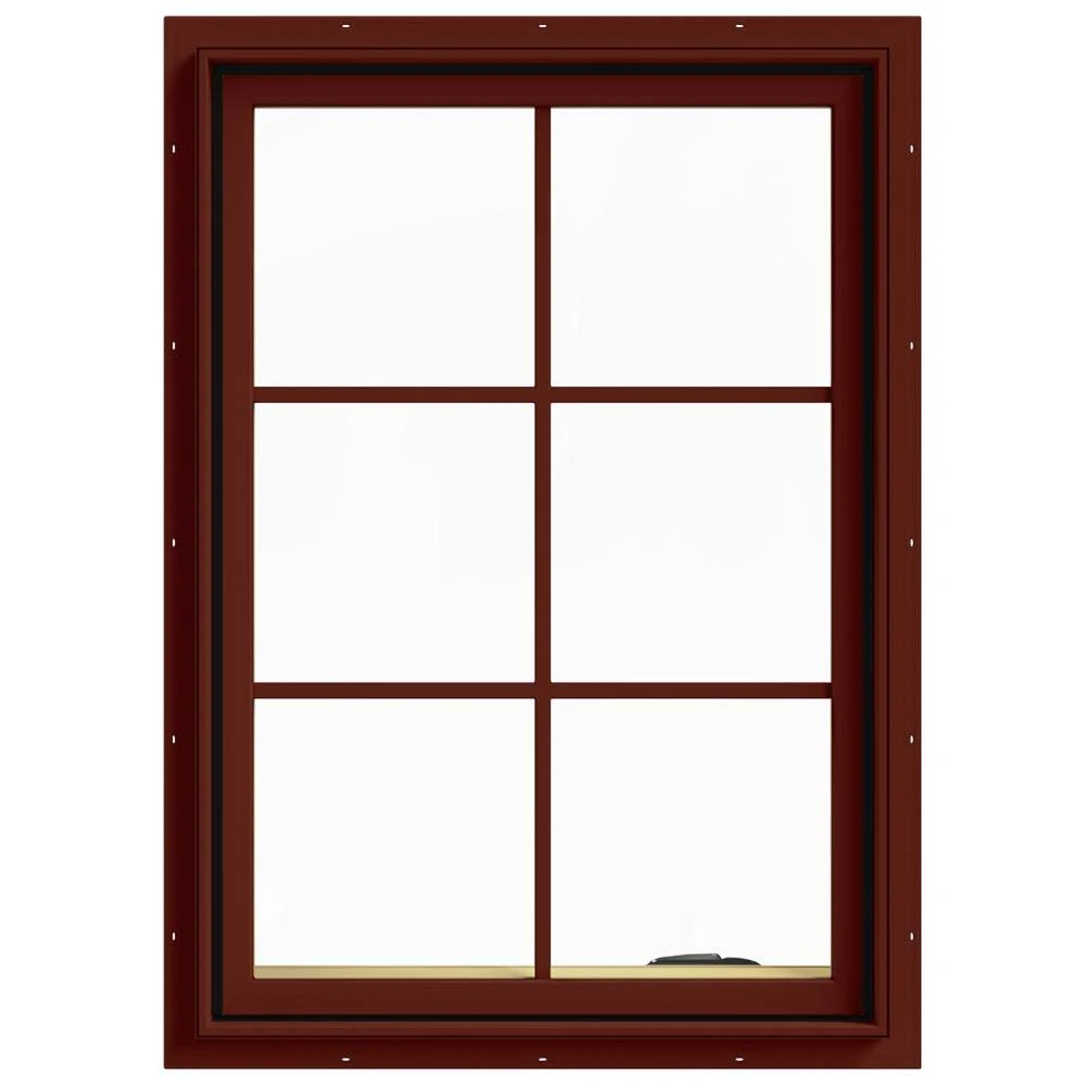 JELD-WEN 28 in. x 40 in. W-2500 Series Red Painted Clad Wood Right-Handed Casement Window with Colonial Grids/Grilles