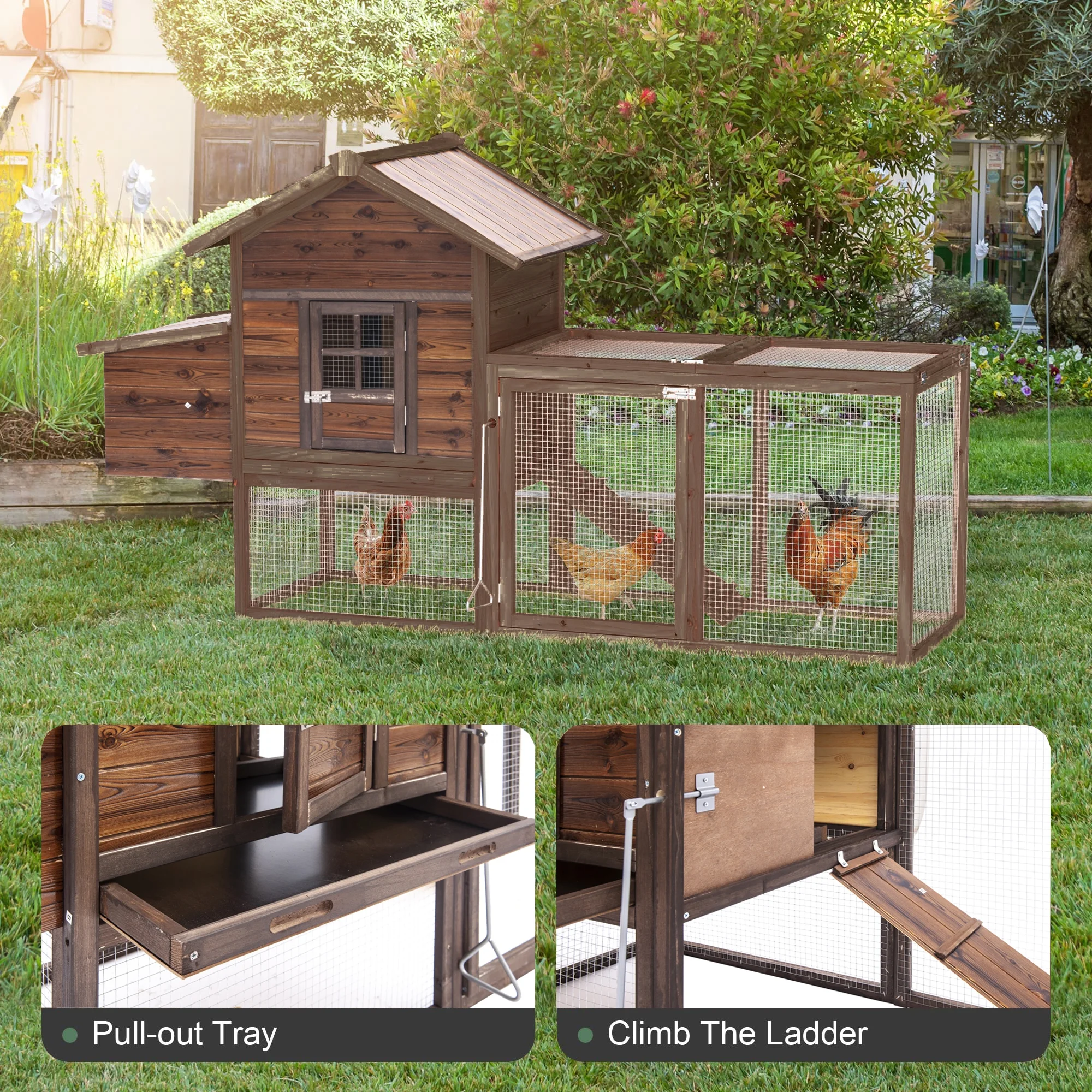 Gaildon Large Removable Chicken Coop for 4-5 Chickens ,with 2 Story Poultry Cage,Nesting Box,Pull Out Trays, Brown - Curated Treasures Market