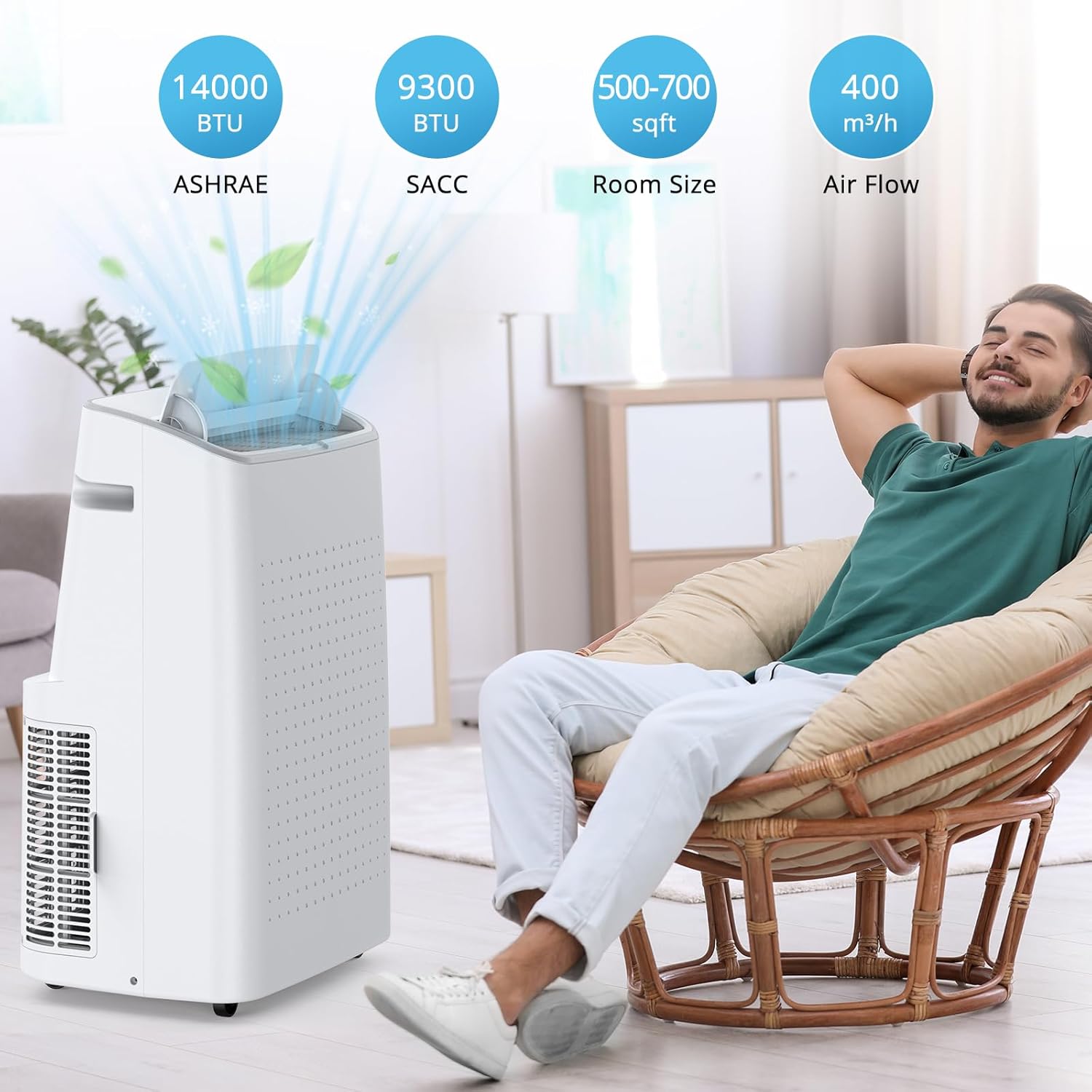 14,000 BTU Portable Air Conditioner for Room up to 700 Sq. Ft., Portable AC Unit with Remote Control, Sleep Mode, Window Kit Included