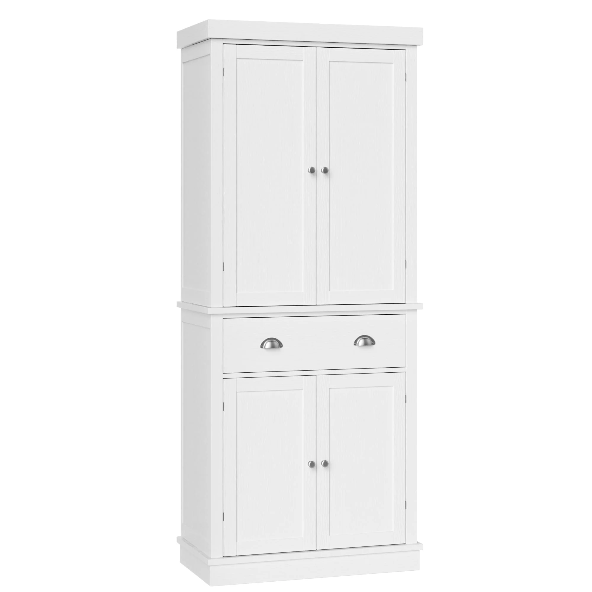 Homfa 72.4'' Tall Kitchen Pantry with 4 Doors, Large Drawer Shelves Wood Storage Cabinet for Dining Room Living Room, White