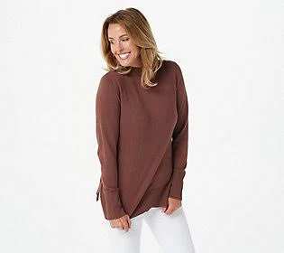 Isaac Mizrahi Live! Border Stitch Mock-Neck Sweater, Size X-Small, Clove - Avayadevconnect