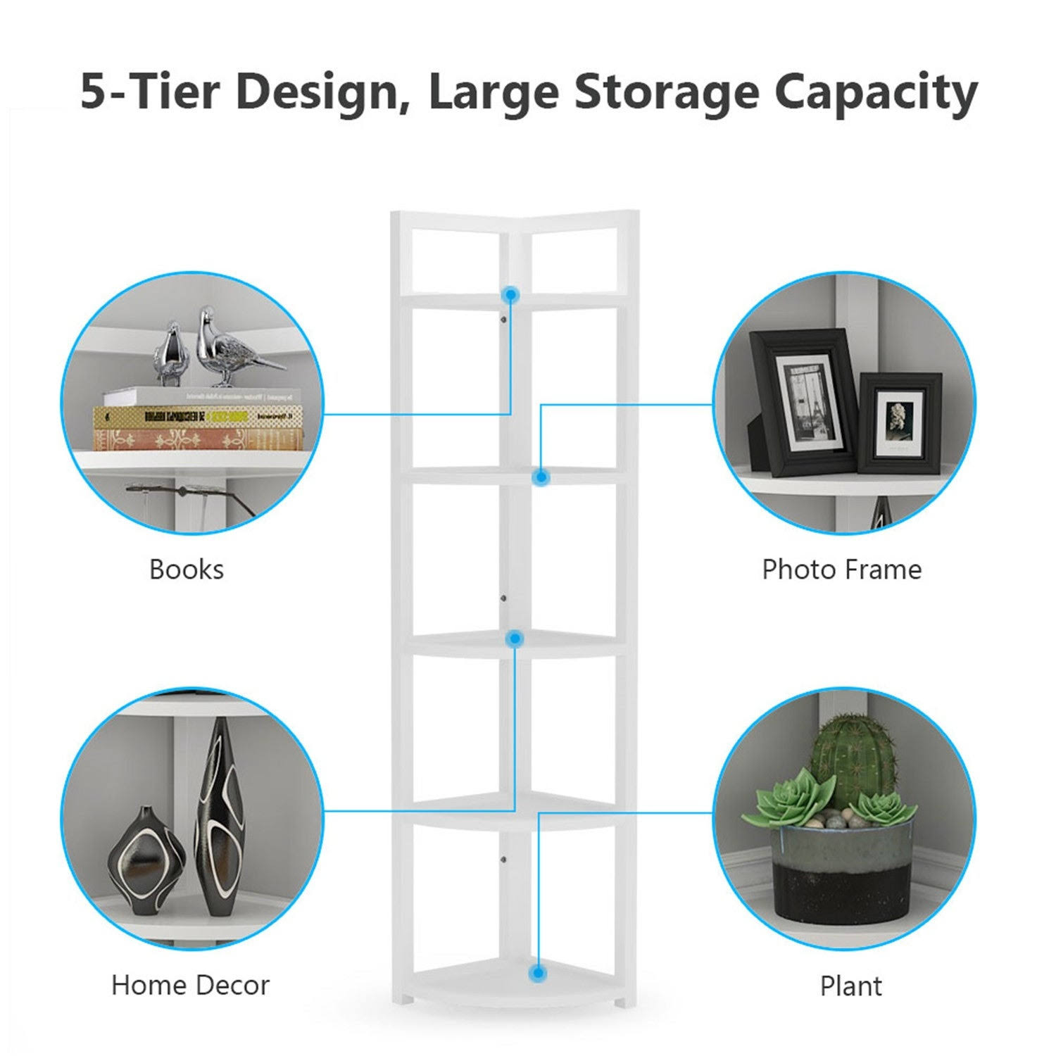 5 Tier Corner Shelf, Corner Storage Rack Plant Stand - Light Brown