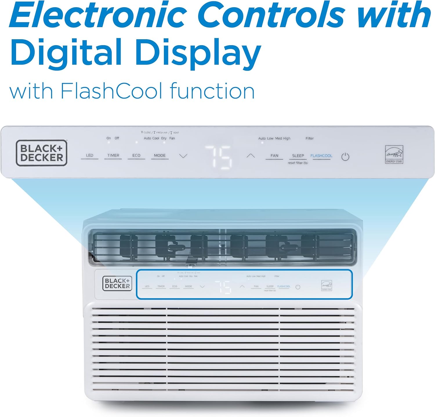 BLACK+DECKER 12,000 BTU Inverter Window Air Conditioner, Window AC Units for Up To 550 Sq. Ft., ENERGY STAR Rated AC Unit, Full Function Remote Control, White
