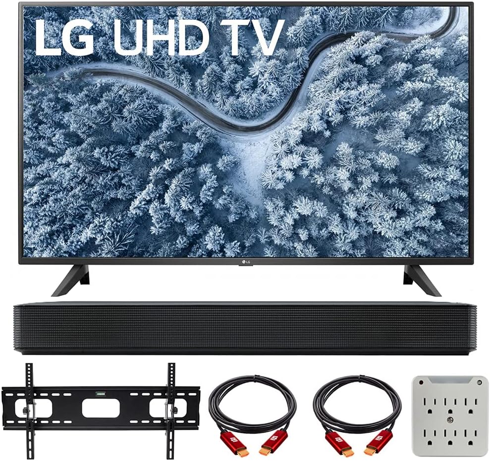 LG 50UP7000PUA 50 Inch Series 4K Smart UHD TV (2021 Model) Bundle with LG SK1 2.0-Channel Compact Sound Bar with Bluetooth, 37-70 inch TV Wall Mount Bracket Bundle and 6-Outlet Surge Adapter