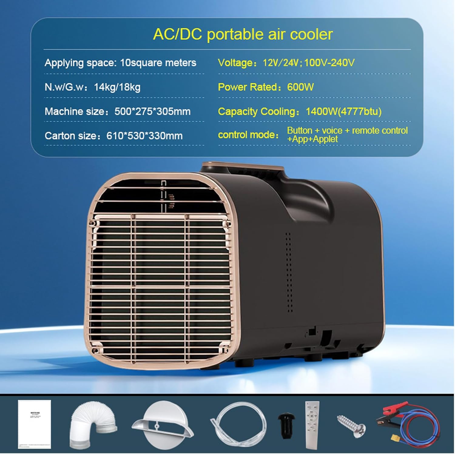 Portable Air Conditioners,4777BTU Fast Cooling Outdoor Air Conditioner, DC or AC, Dehumidification, 3 Wind Speeds,600W Low Power Consumption Camping Tent, RV, Car, Truck, Van and Fishing