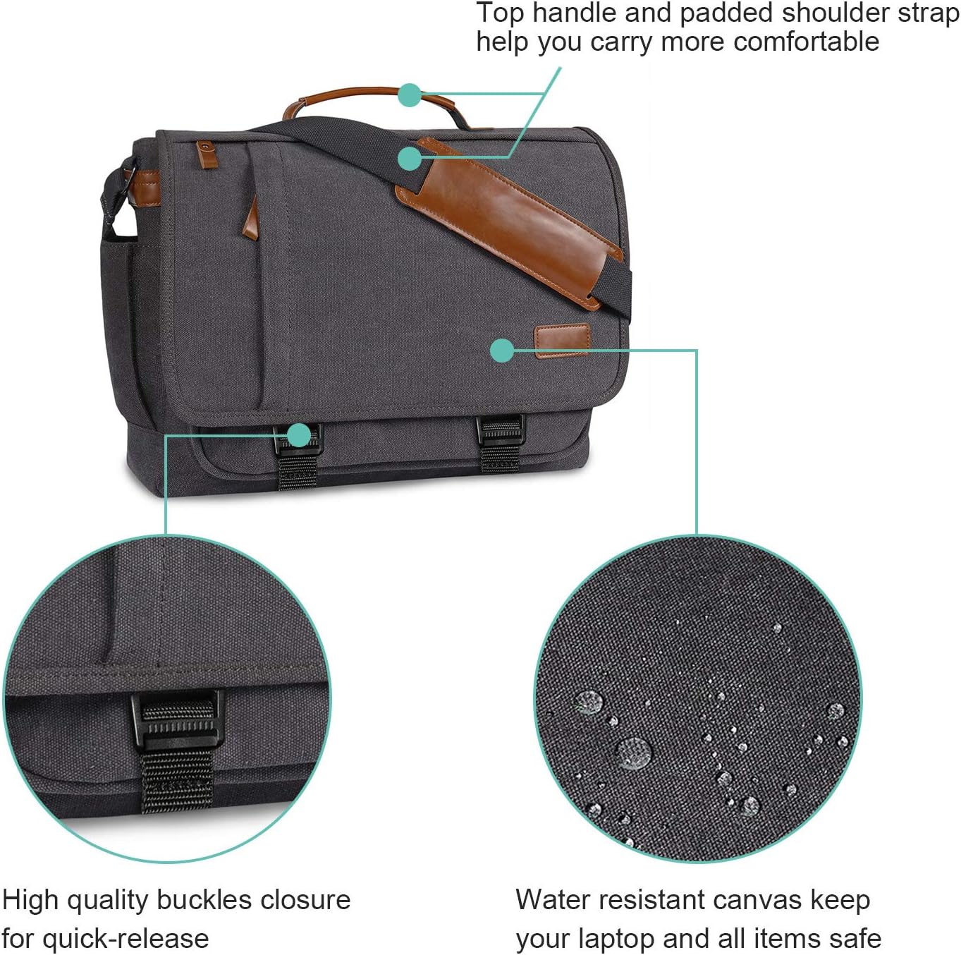 Estarer Laptop Messenger Bag 17-17.3 Inch Water-resistance Canvas Shoulder Bag for Work College