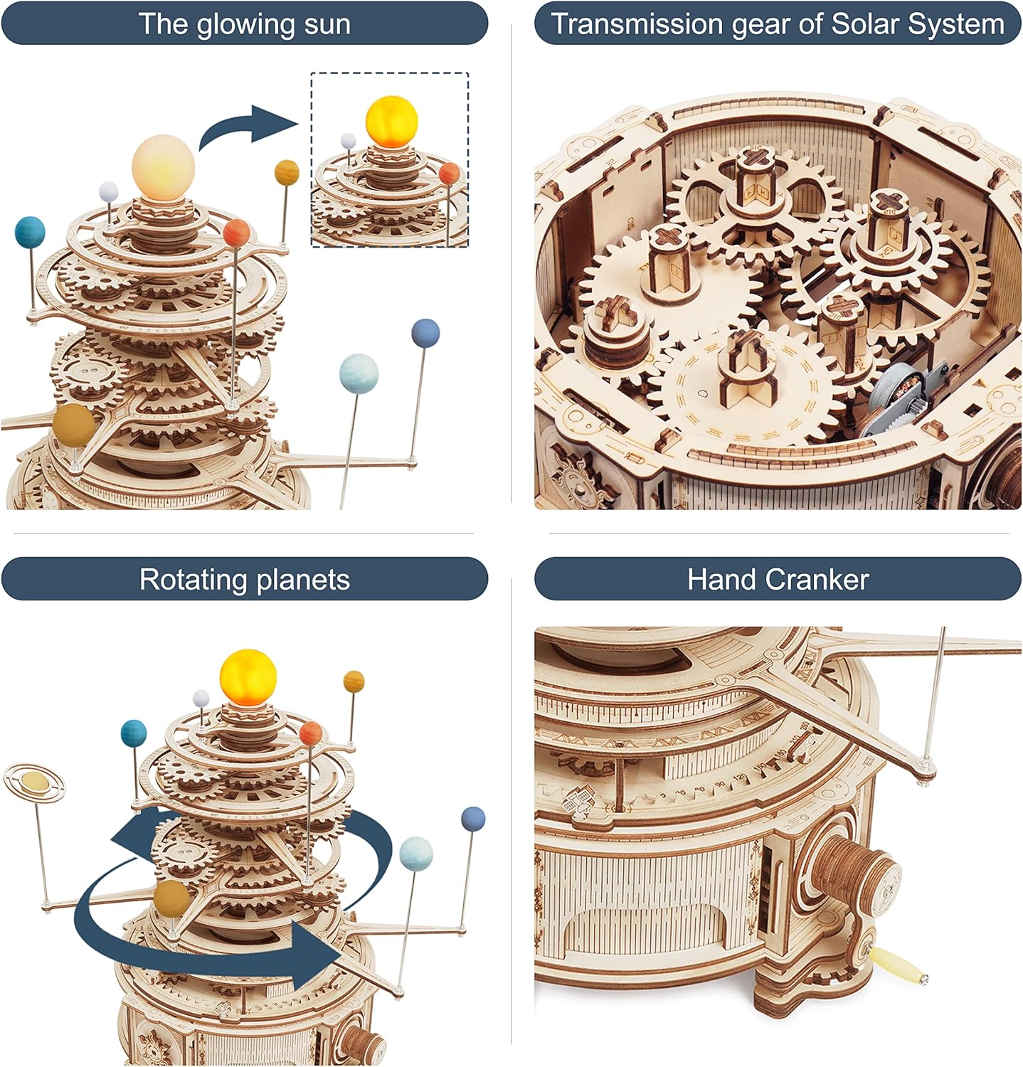 ROBOTIME 3D Wooden Puzzle for Adults DIY Solar System Model Kit Mechanical Orrery Craft Kits to Build Unique Gift for Teens Pack of 2