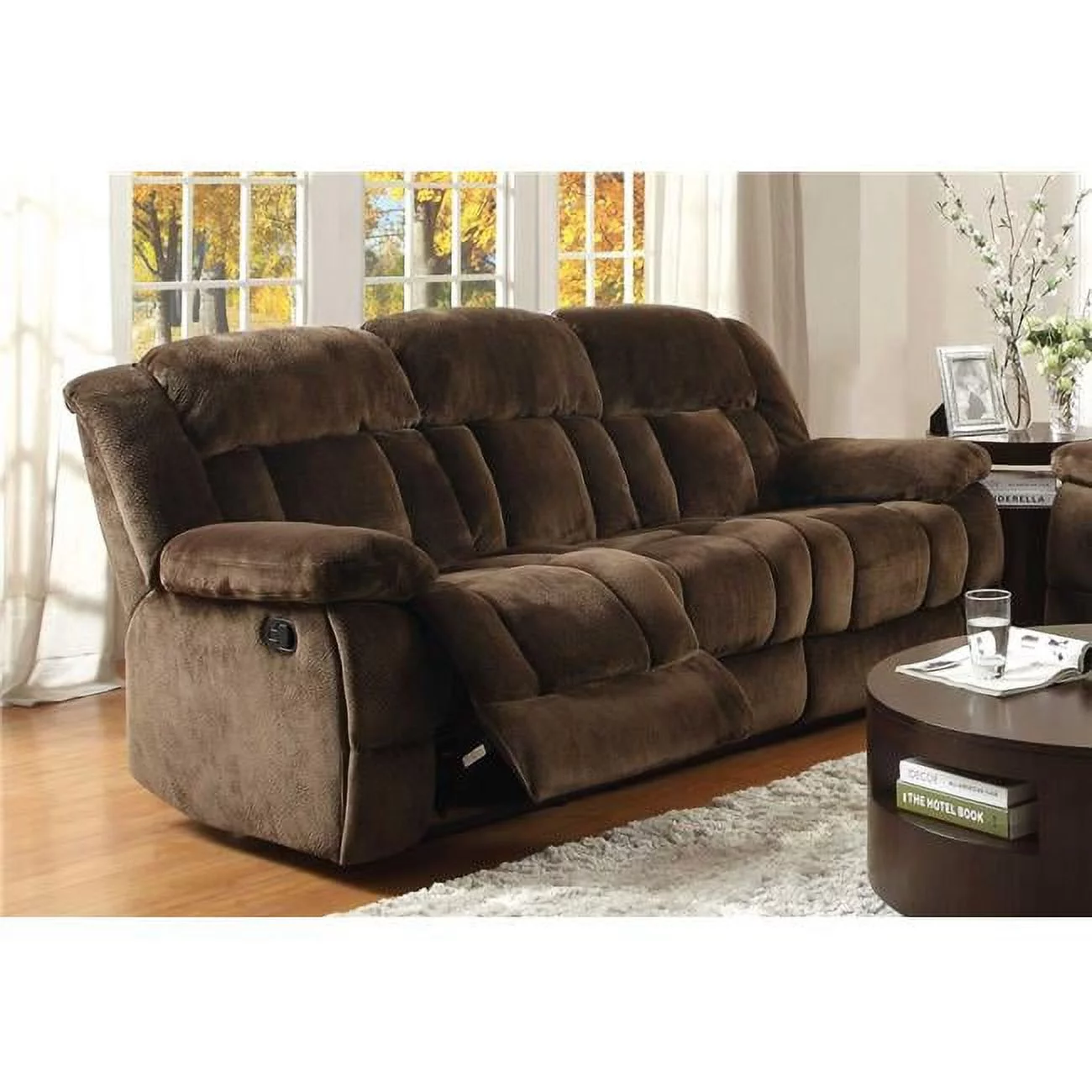 Lexicon Laurelton 90" Traditional Microfiber Double Reclining Sofa in Chocolate