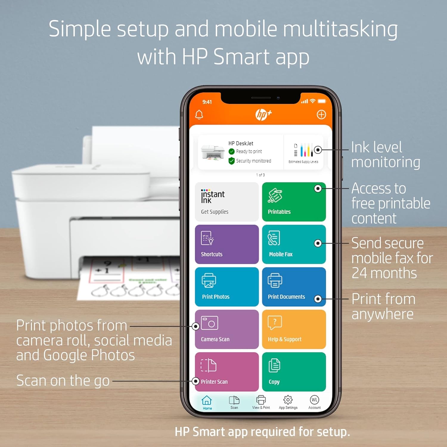 H-P DeskJet 41Series All-in-One Wireless Color Inkjet Printer Mobile Print, Scan & Copy, Auto Document Feeder Features 2-Sided Printing, Multi-Page scanning, and a Bools USB Printer Cable