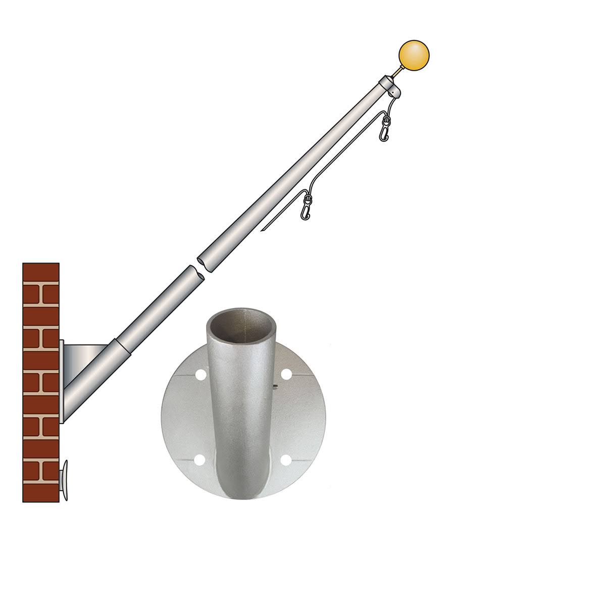 Outrigger Wall Mount Series 8ft Flagpole eCost - Black Finish