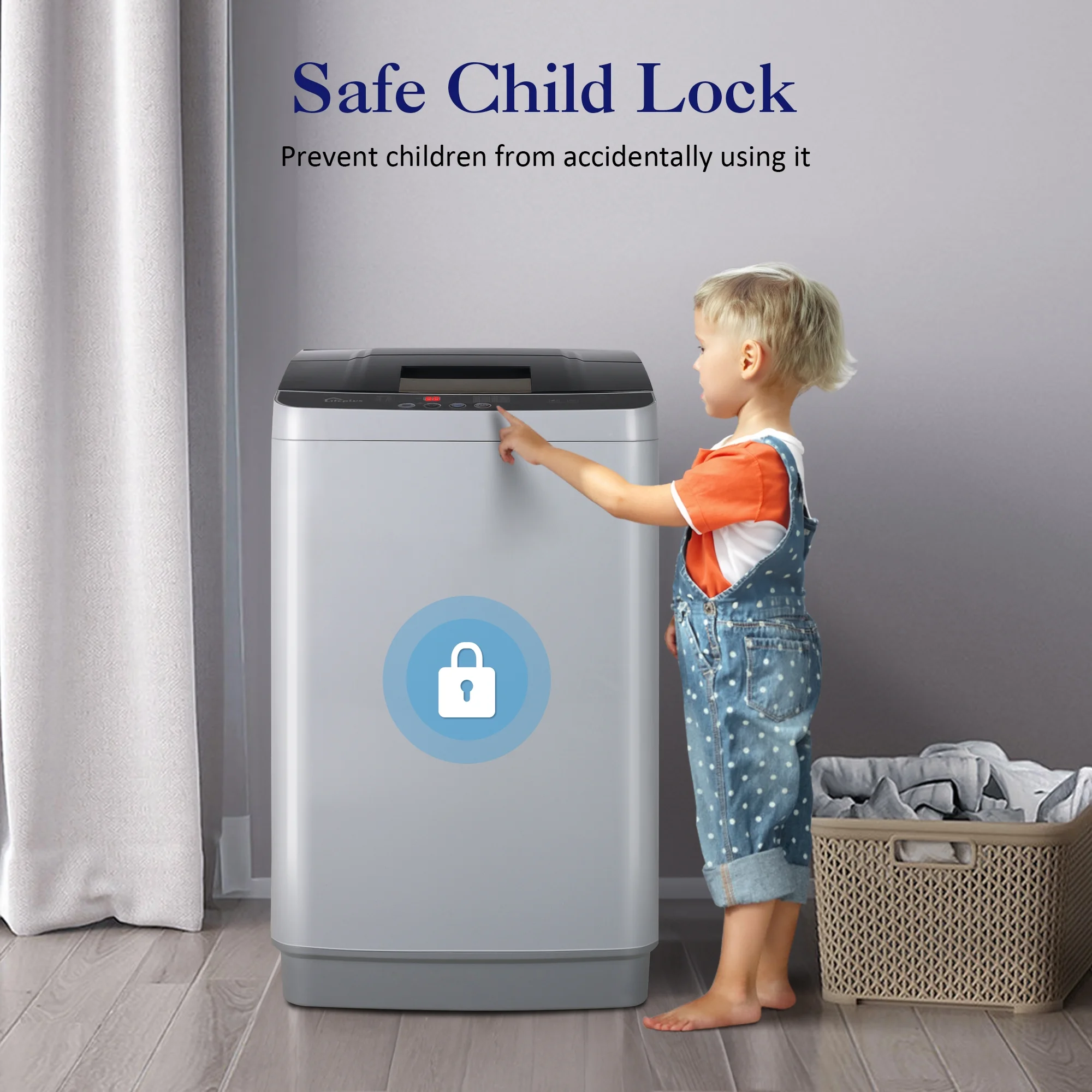 LifePlus Portable Washing Machine, 1.8Cu.ft Large Capacity Full Automatic Clothes Washer Machines, Compact Laundry Washer for Home Apartment, Gray