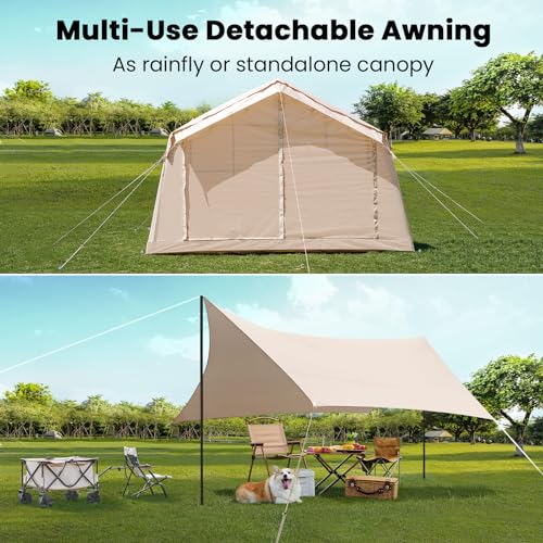 Inflatable Tents for Camping, Blow Up Tent with Hand Pump, Easy Setup Inflatable Hot Tent with Stove Jack, Waterproof Oxford Air Glamping Tents for Camping Adult 4-6 Person