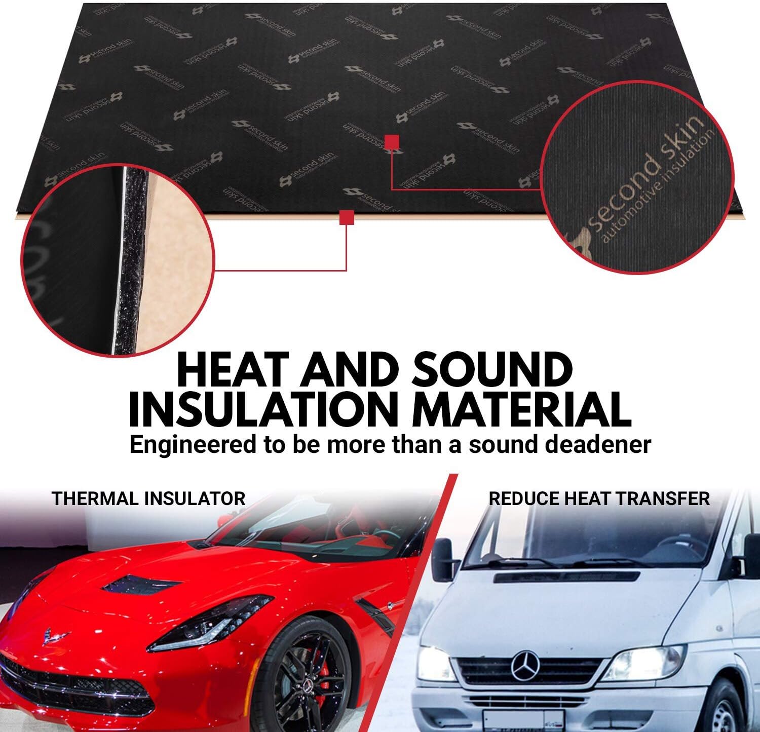 Second Skin Damplifier Premium Car Sound Deadening Material (1mm) &ndash; Butyl Rubber Auto Sound Deadener Mat (10 Sq Ft, 5 Sheets) &ndash; Made in The USA