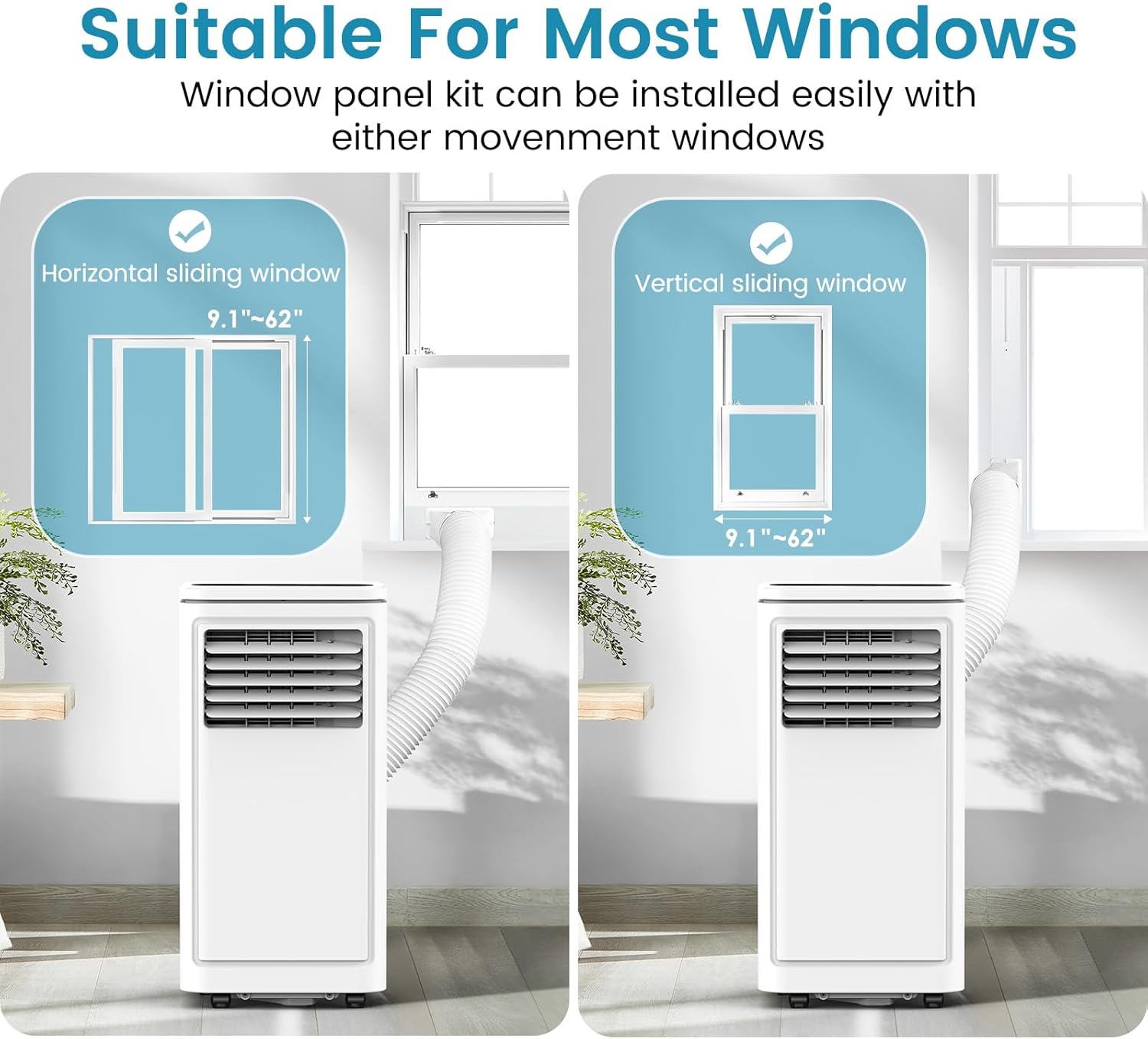 COWSAR 8,000 BTU Portable Air Conditioners Cools Up to 350 Sq.Ft, Portable AC Unit with Remote, Built-in Cool, Dehumidifier, Fan, Sleep Modes, Room Air Conditioners with LED Display/Installation Kits