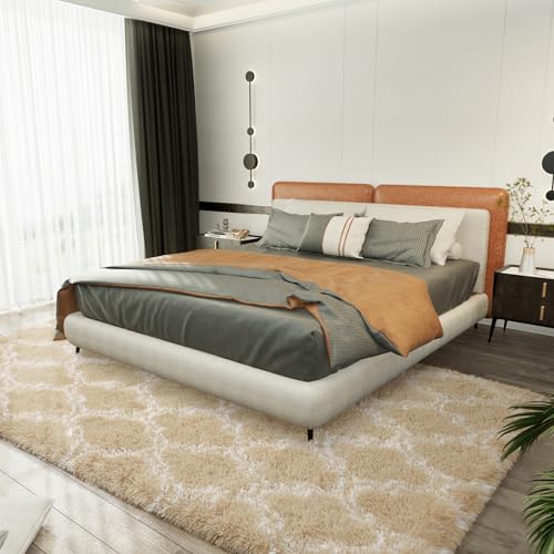 LOCHAS Luxury Shag Area Rug Geometric Plush Fluffy Rugs, Extra Soft Carpet Moroccan Rugs for Bedroom Living Room Dorm Kids, High Pile Shaggy Floor Rug Decor