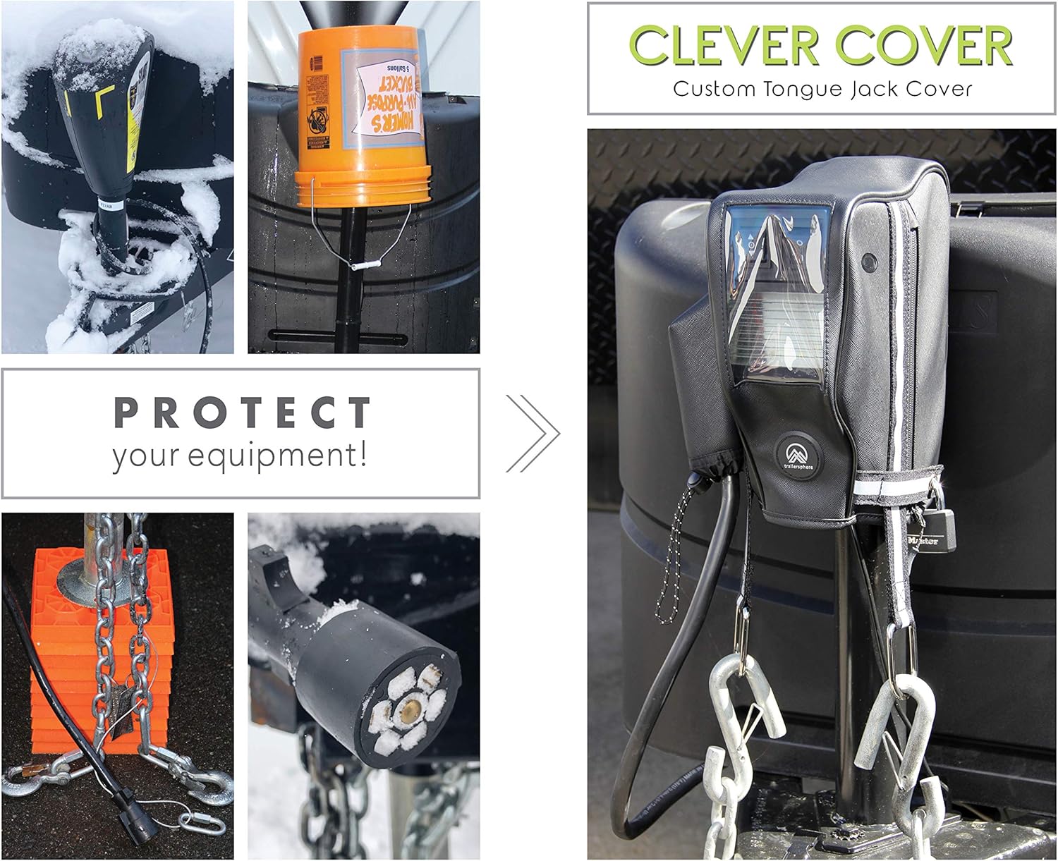 Clever Cover by Trailersphere Custom Electric Tongue Jack Cover for Trailer, RV, Camper, Chains Holder, Plug Protector, Sun and Waterproof (RAM Jack Cover) Pack of 2