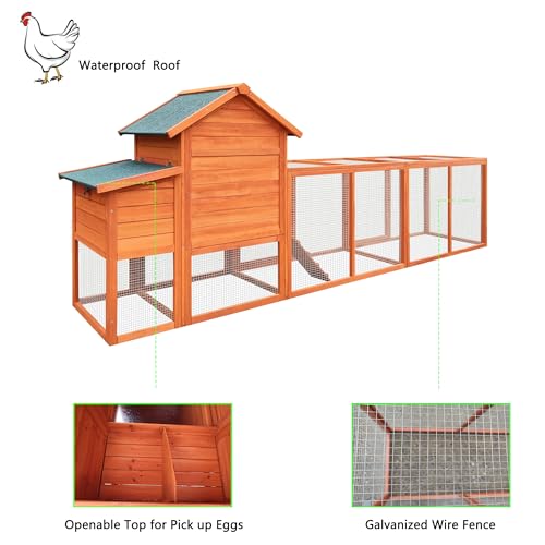 KEIKI 122＂Large Wooden Chicken Coop with Run and Nesting Box, Outdoor Hen House, Wooden Poultry Cage Wire Fence Poultry Cage