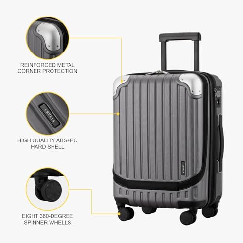 LEVEL8 Grace Carry on Luggage Airline Approved, 20 Inch Expandable Hardside Suitcases with wheels, Abs+Pc Harshell Spinner Luggages with Tsa Lock, Red