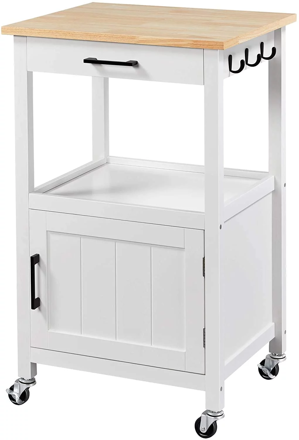 Rolling Kitchen Island with Single Door Cabinet and Storage Shelf, Kitchen Cart with Drawer on Swivel Wheels for Dining Room/Living Room, White - Curated Treasures Market