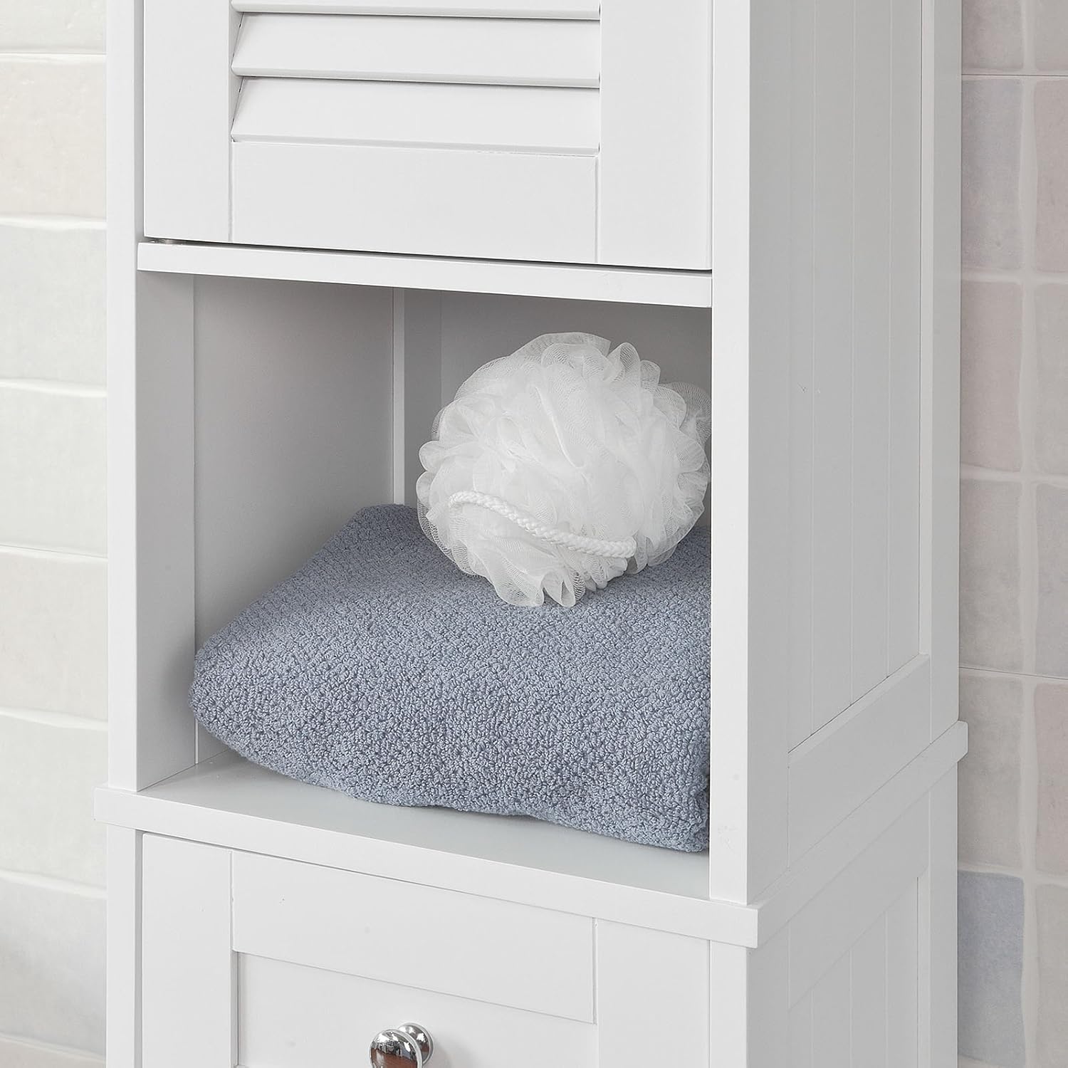 Haotian White Floor Standing Tall Bathroom Storage Cabinet with Shelves and Drawers,Linen Tower Bath Cabinet, Cabinet with Shelf,FRG236-W