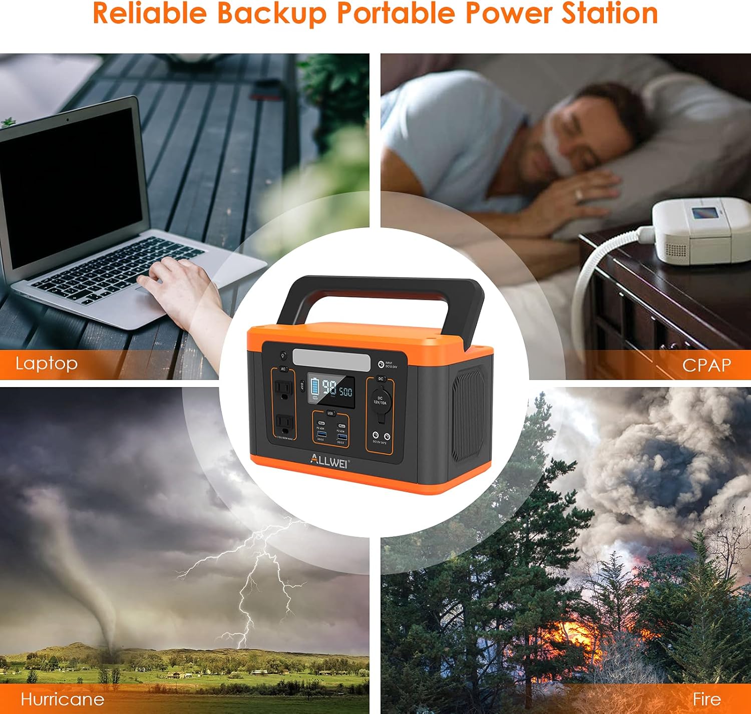 ALLWEI Portable Power Station, 280Wh Backup Lithium Battery, Regulated DC for mini Cooler, USB-C PD60W, 300W Pure Sine Wave AC Outlet Solar Power Generator for Outdoors Camping Travel Emergency