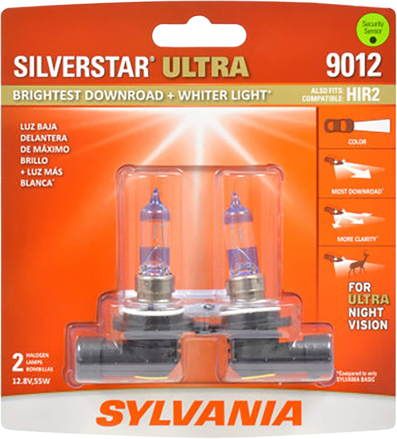 SYLVANIA - 9012 SilverStar Ultra - High Performance Halogen Headlight Bulb, High Beam, Low Beam and Fog Replacement Bulb, Brightest Downroad with Whiter Light, Tri-Band Technology (Contains 2 Bulbs) Pack of 2