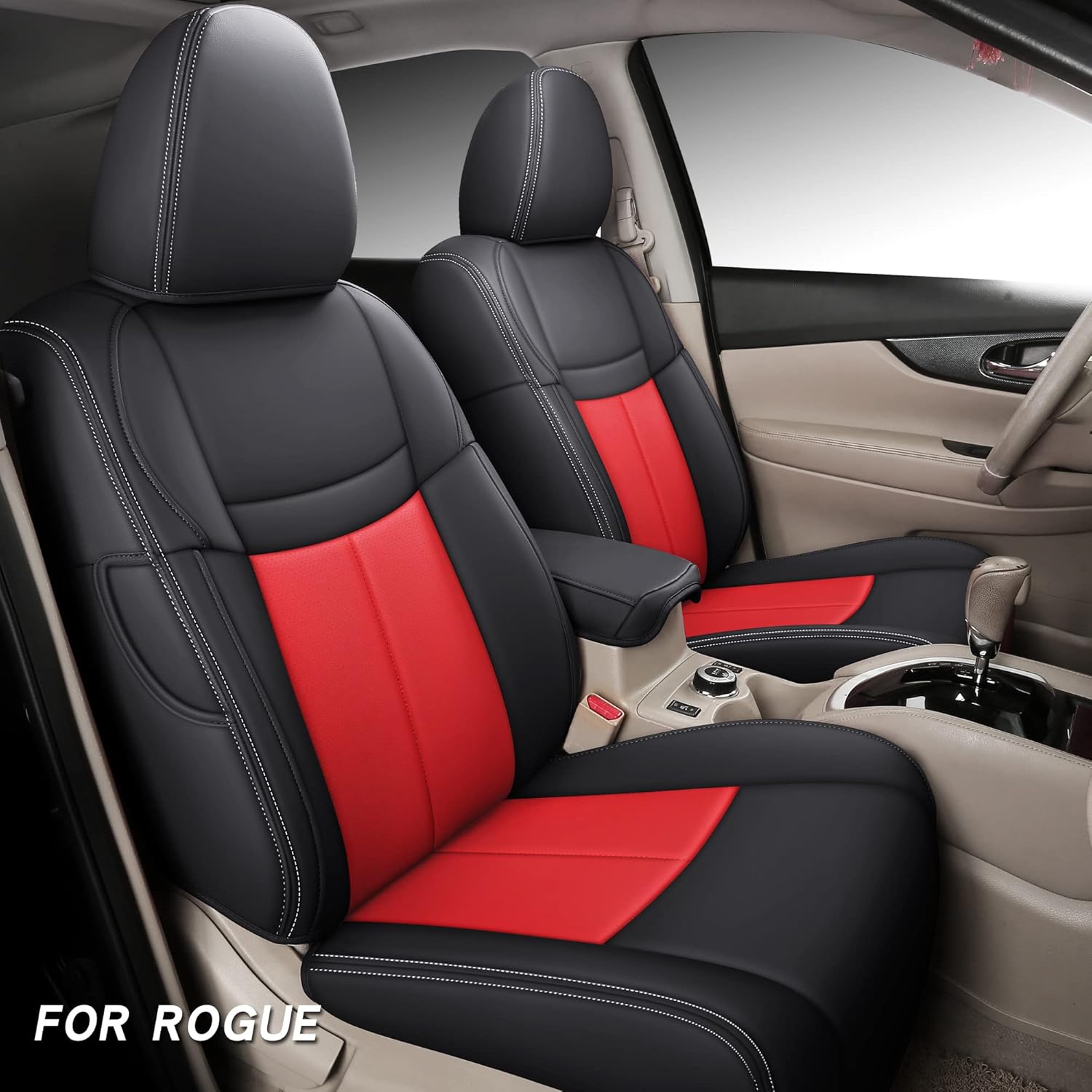 Isen-CoverAuto Full Coverage Faux Leather Custom Car Seat Covers Full Set Fit for 2014 2015 2016 2017 2018 2019 2020 Nissan Rogue ((Not for Sport) Beige)