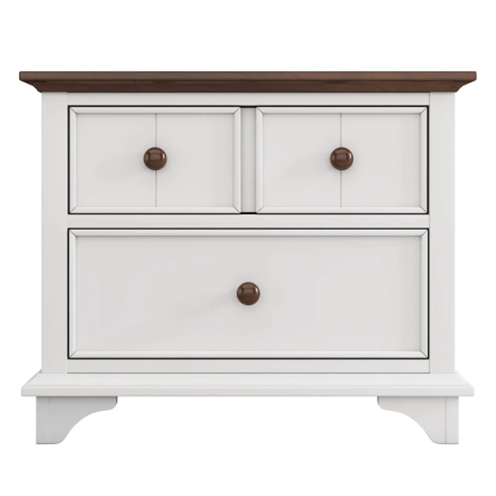 2 Pieces Wooden Bedroom Set Queen Murphy Bed and Nightstand, White+Walnut