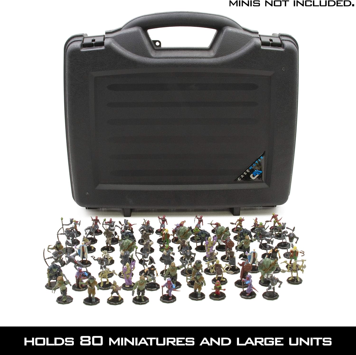 CASEMATIX Miniature Storage Hard Shell Figure Case - 80 Slot Figurine Minature Carrying Case with Customizable Foam Layer for Large Miniatures Compatible with Warhammer 40k, DND & More!