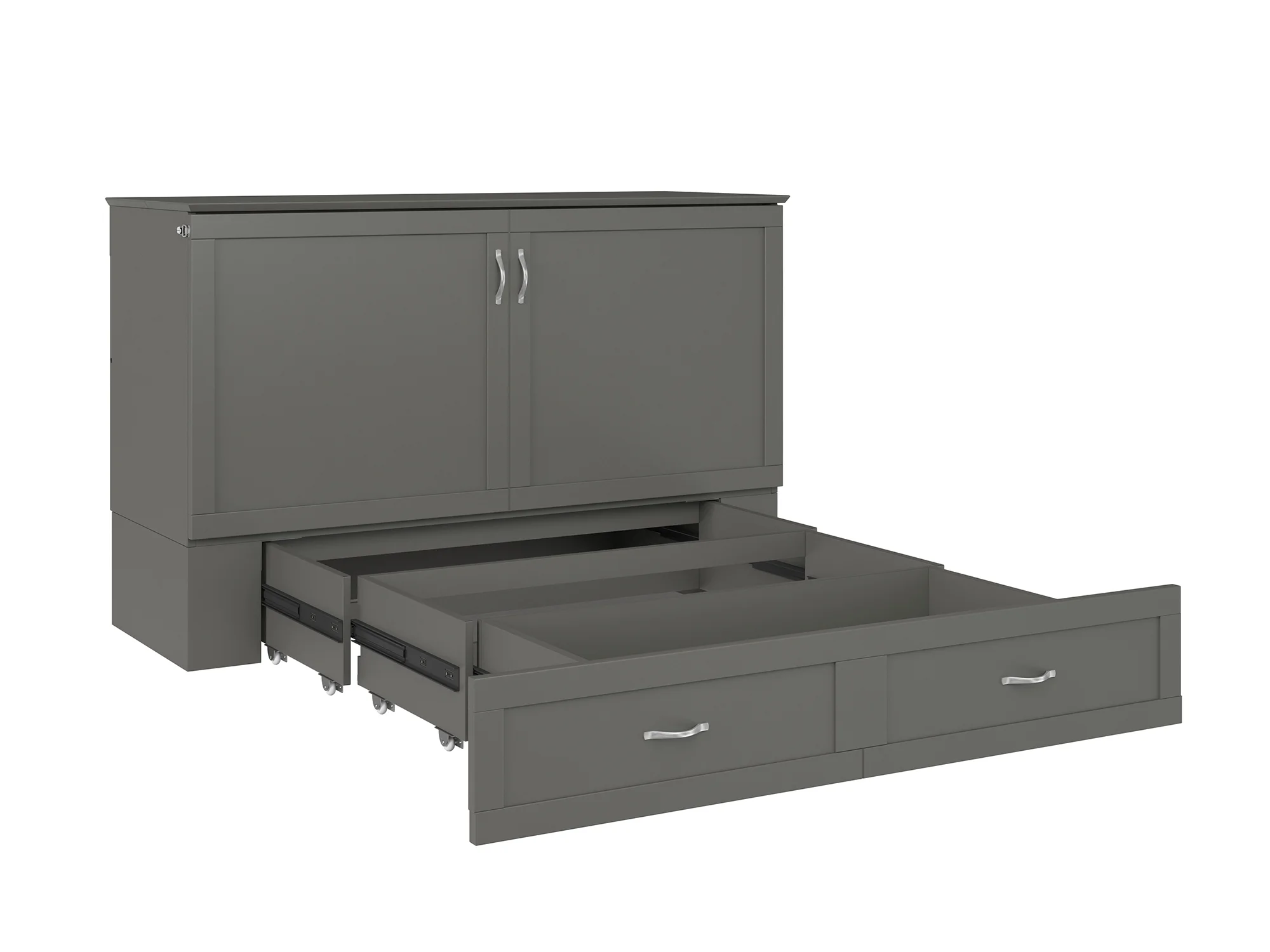 AFI Hamilton Queen Solid Wood Murphy Bed Chest with Mattress, Drawer and Charger in Gray