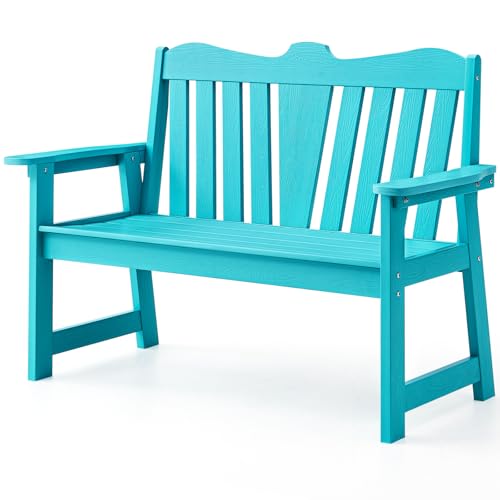 Outdoor Bench, 2-Person Weatherproof Garden Bench with Wide Armrests and Backrest, All-Weather Patio Bench Will not Rot and Fade for Garden, Porch, Backyard and Park, Easy Installation, Black