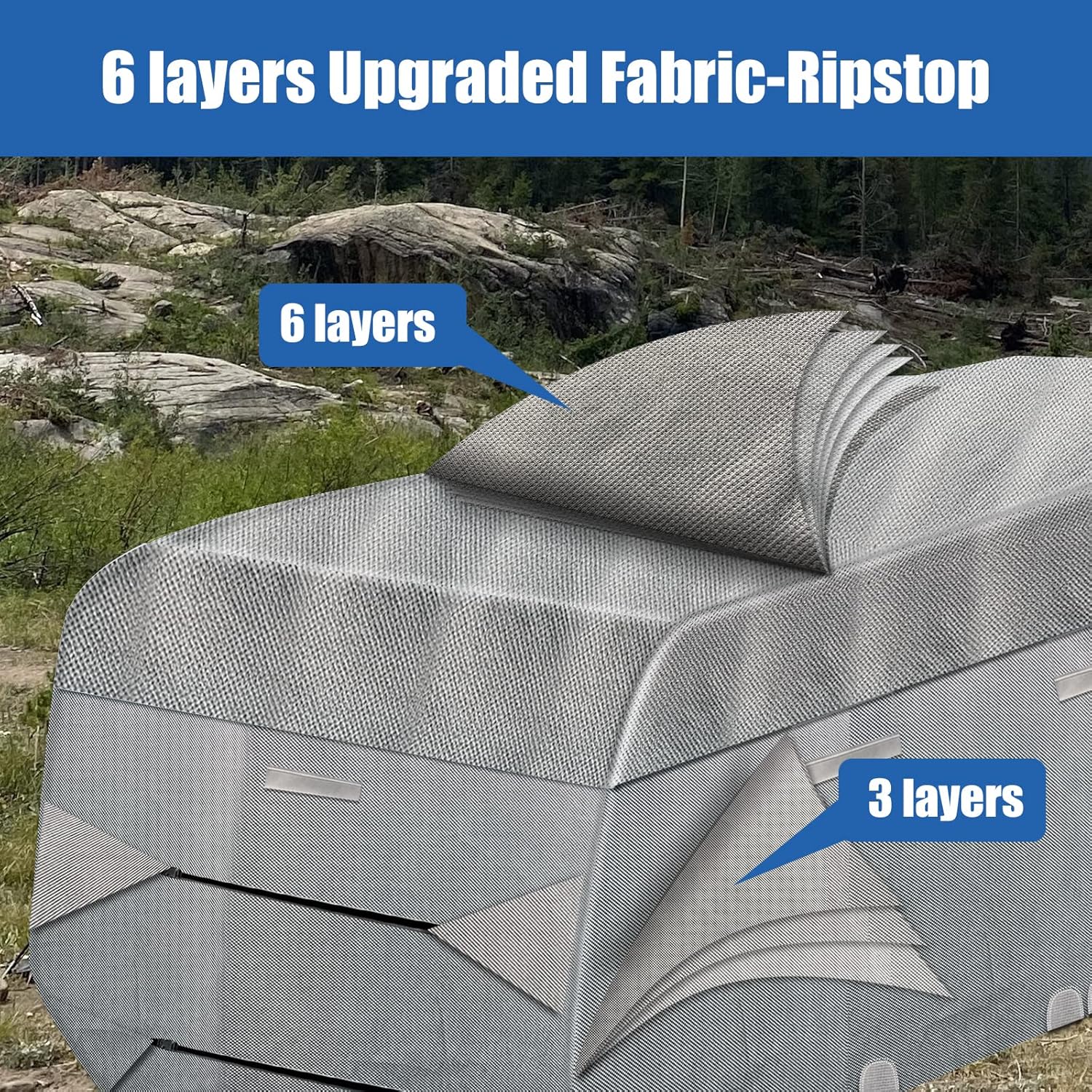 RV Cover, NUNFLOC Travel Trailer Cover 6 Layers Top Panel Upgraded Fabric, Windproof Camper Cover, RV Trailer, Anti-Scratch, UV Resistant Prevents Top Tearing Caused by Sun Exposure (27'1''-30')