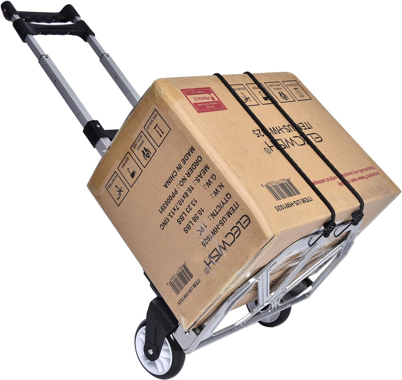 Fullwatt Stair Climber Cart, 15 Inch Height Adjustable Aluminum Portable Folding Stair Climbing Cart Tri-Wheels with Bungee Cord Heavy Duty All Terrain Stair Climbing Hand