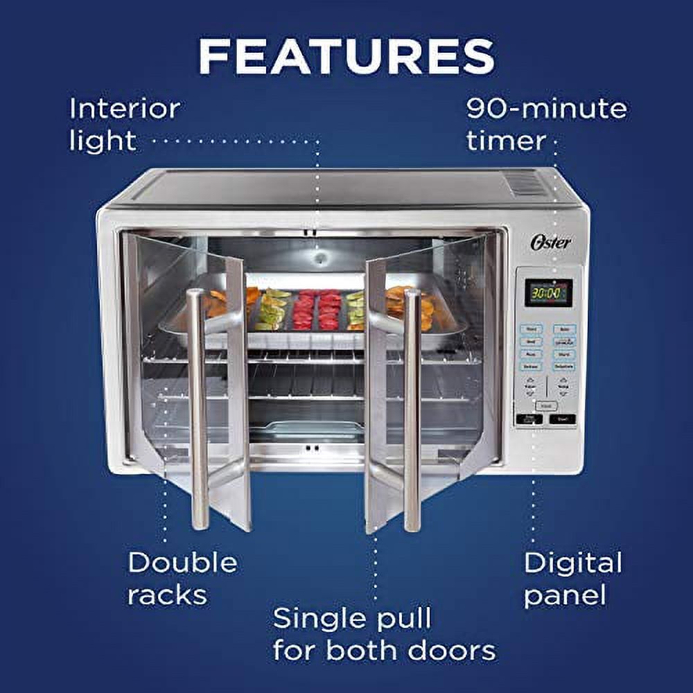 Oster French Convection Countertop and Toaster Oven | Single Door Pull and Digital Controls | Stainless Steel, Extra Large