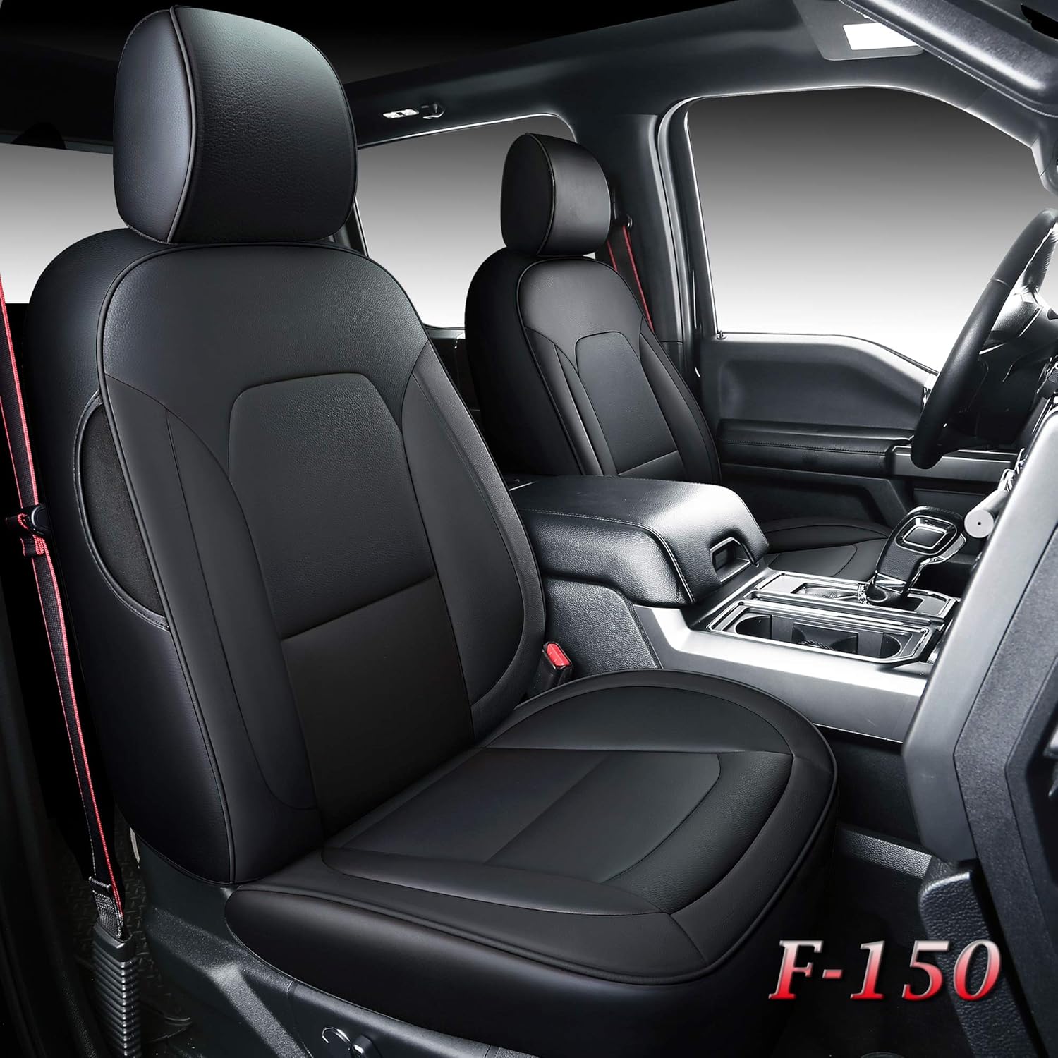 Coverado Front and Back Seat Covers 5 Pieces, Waterproof Leather Truck Seat Protectors Custom Ford Interior, Compatible with Ford F-150 2015-2022 SuperCrew& F-250 F-350 F-450 2017-2022 CrewCab, Black