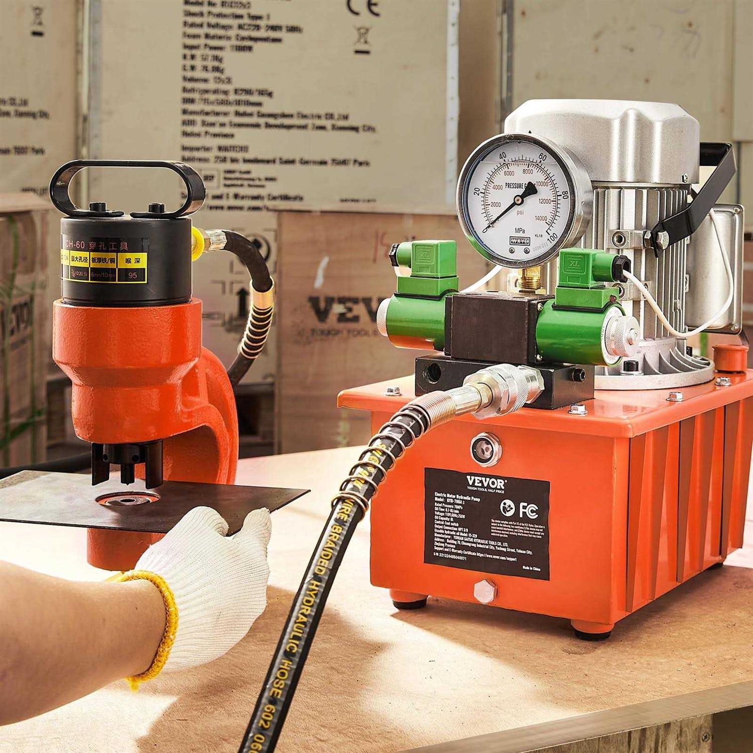 VEVOR Electric Hydraulic Pump 10000 PSI 750W 110V 488 in³/8L Capacity Double Acting Solenoid Valve Electric Driven Hydraulic Pump Power Pack Unit - Shop Hardware Tools Online Store