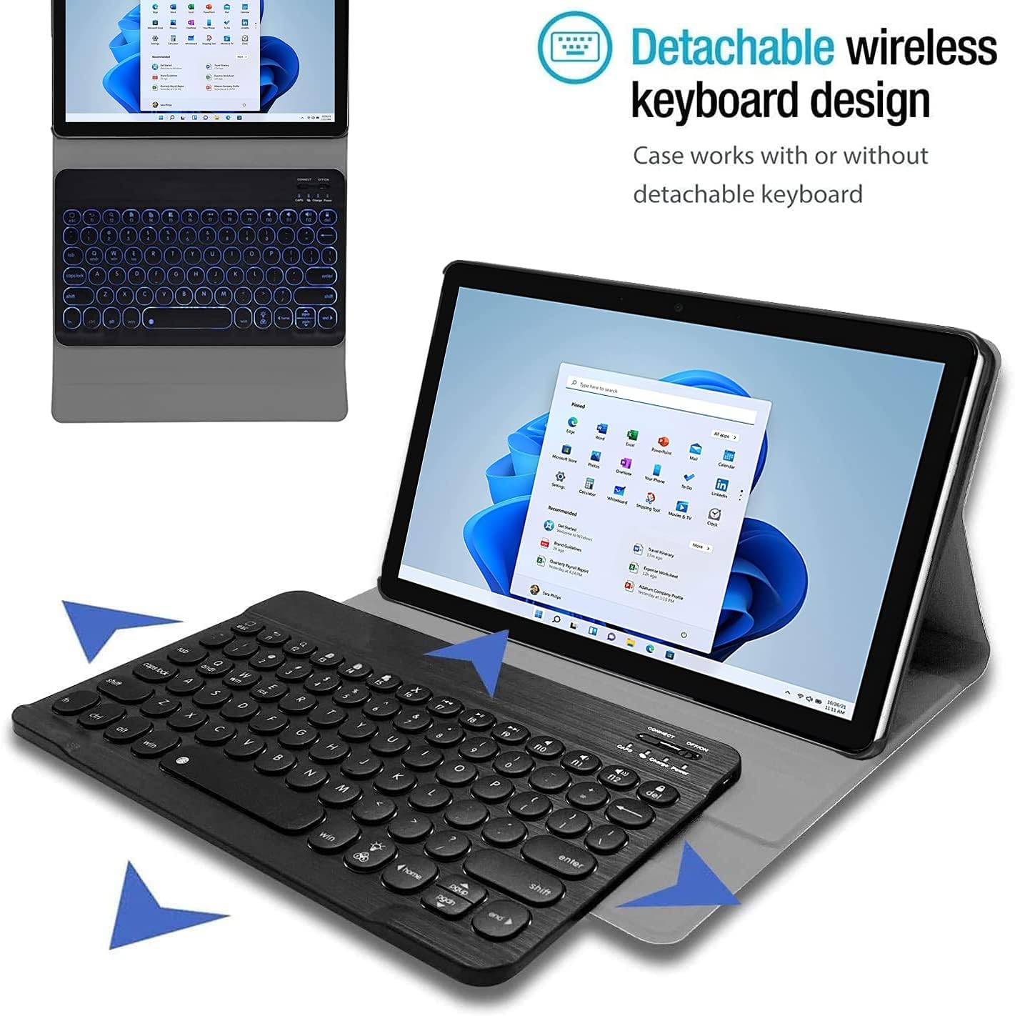 Backlit Keyboard Case for Surface Go 3 (2021)/ Surface Go 2 2020 / Surface Go 2018 Tablet,Wineecy 7 Colors Backlight Magnetic Detachable Wireless Keyboard with Premium PU Cover Case Pack of 2