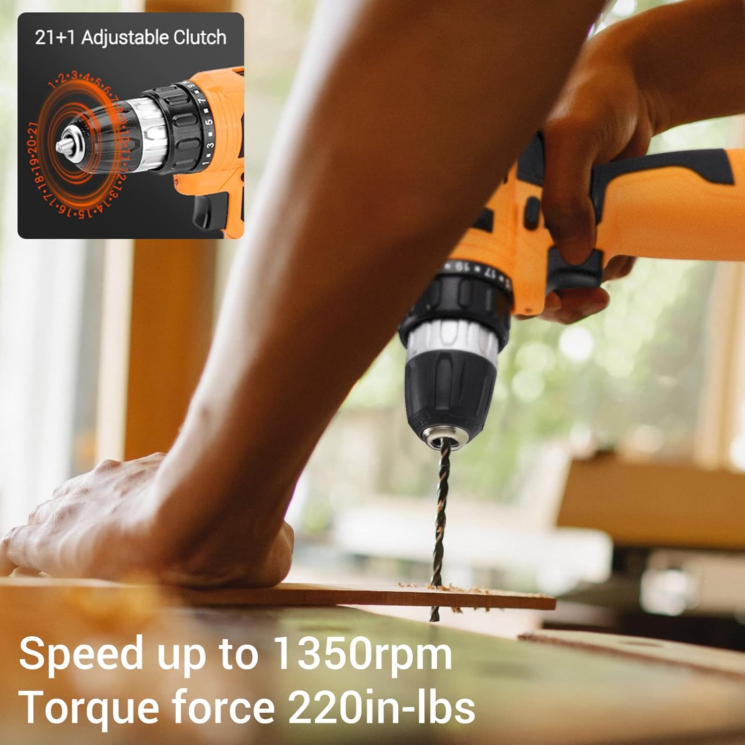 Adedad 12V Cordless Brushless Ratchet Wrench & Drill, 3/8" 40Ft-lbs Torque 400 RPM Ratchet Wrench & 21+1 Metal Drill with 2 Batteries Home Power Tool Set